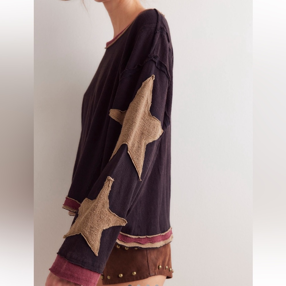 Free People We the Free You’re a Star Long Sleeve Tee in Black Combo - Picture 2 of 10